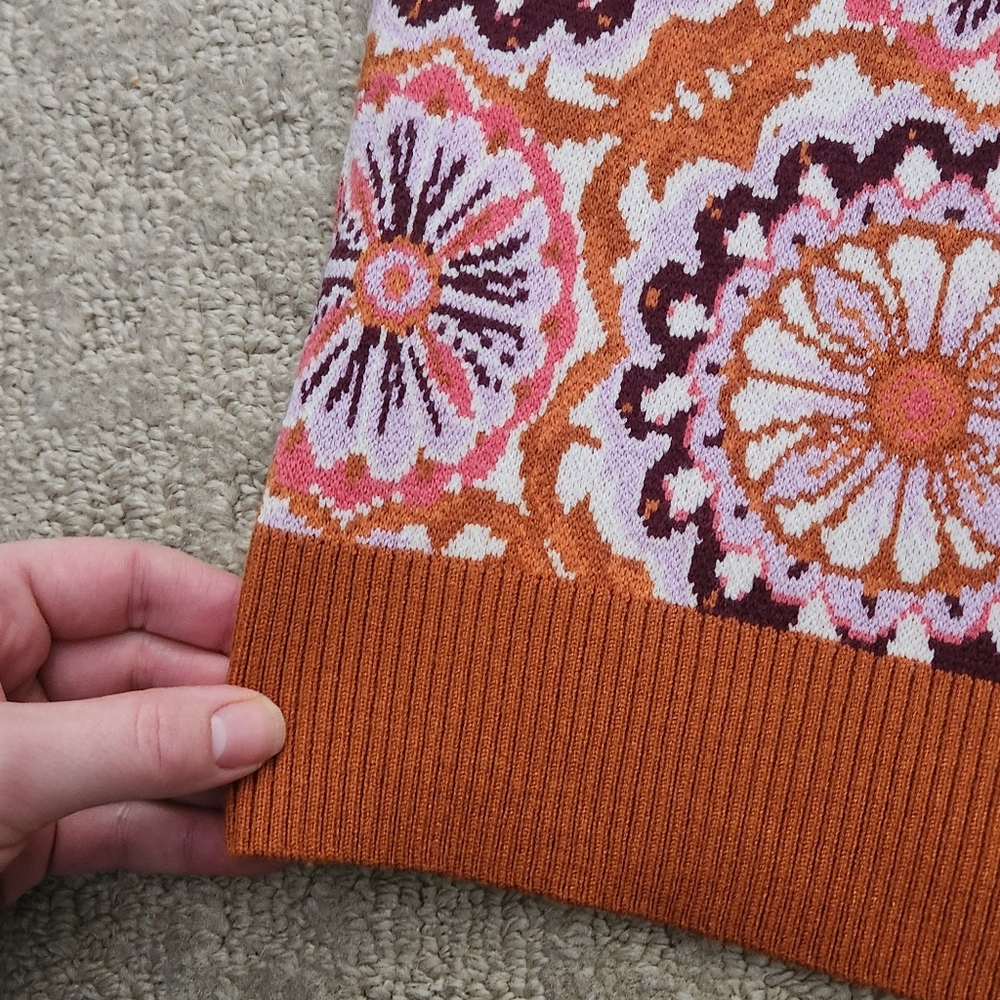 Maeve Anthropologie Jacquard Retro Floral Orange Boho Sweater Vest Large - Picture 11 of 11